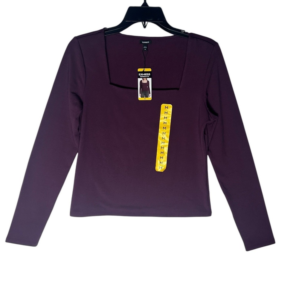 Express Square Neck Long Sleeve Top Blouse Burgundy Size Medium EX010036 NWT‎
